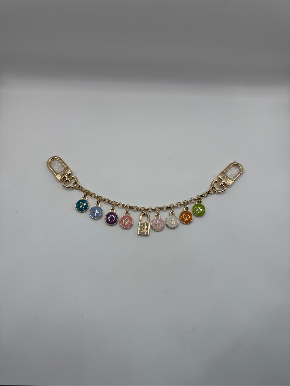 1442. Multicolor Enamel Charm Bag  Chain 9”.